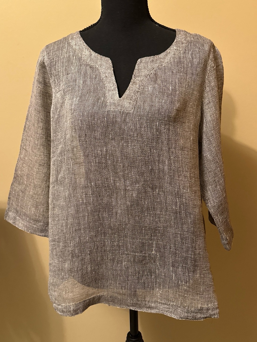 J. Jill Linen-Blend Heathered Gray Split V-Neck Top